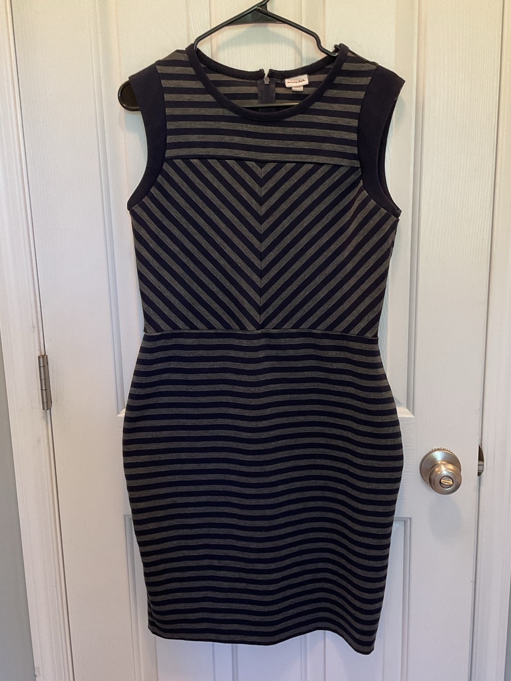 Merona Black and Gray Striped Sleeveless Midi Sheath Dress